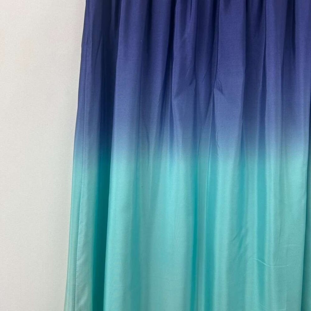 Lilly Pulitzer Women's Large Green & Blue Dip Dye 100% Silk Strapless Maxi Dress - Picture 13 of 16